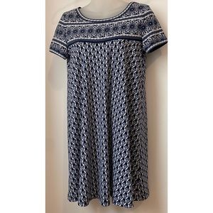 Max Studio Blue & White Floral Printed Short Sleeve Stretch Jersey Dress Sz XS